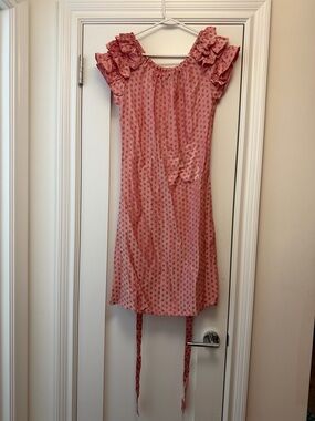 Women’s Pink Polka Dot Ruffle-Sleeve Dress